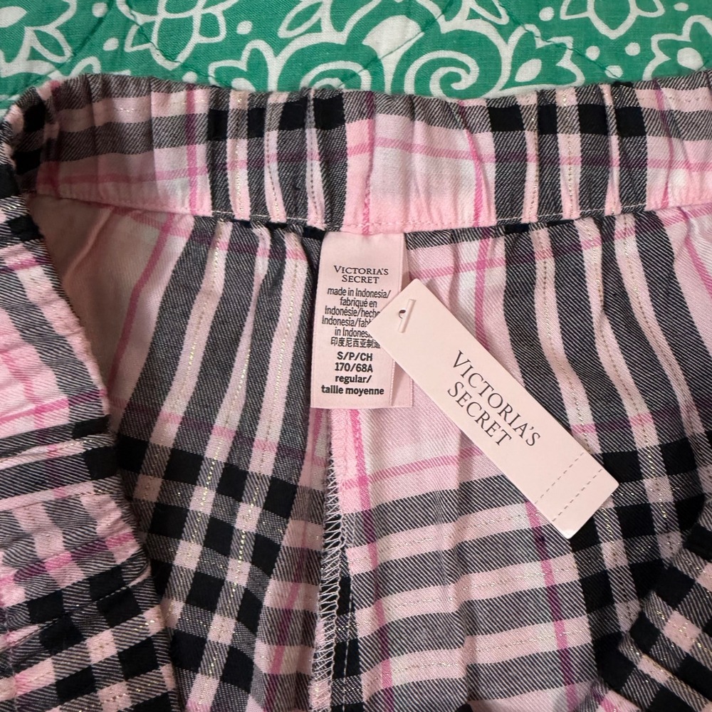Victorias Secret Pink Plaid Flannel Pajama Set Lurex Shimmer Womens Small Pjs - Picture 9 of 11